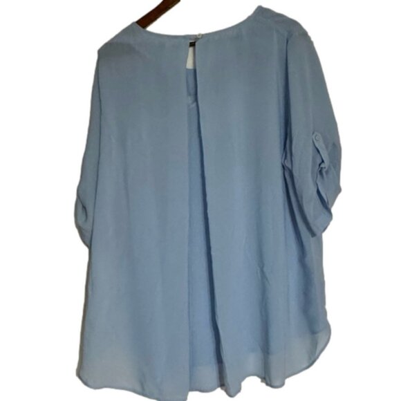 SUNG Alfred Sung XXL Lovely Blue Semi-Sheer Dressy Workwear Blouse Mid Sleeves - Picture 3 of 5